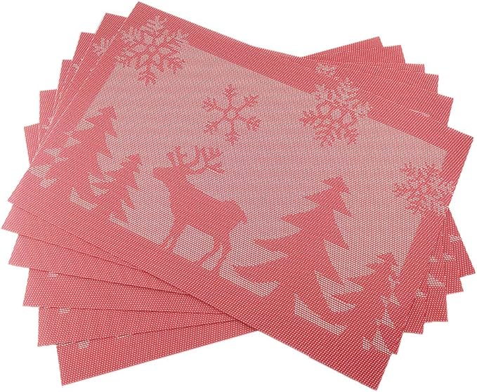 Gugrida Christmas Holiday Placemat 12”x18”, Set of 6, Christmas Table Decor, Holiday Tapestry placemat Woven, Red Tree