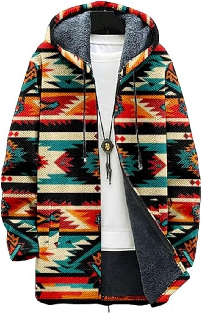 Men's Hooded Sweater Coat Knit Fleece Lined Long Cardigan Jacket with Zip Front Pocket Vintage Casual Zip Up