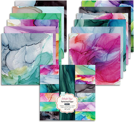 YASMEN Scrapbook Paper Pad 12x12, Marble Patterned Cardstock Paper Pads, Single-Sided Decopodge Paper, DIY Decorative Craft Paper, Scrapbooking Junk Journal Gift Card Making Supplies - 24Sheet