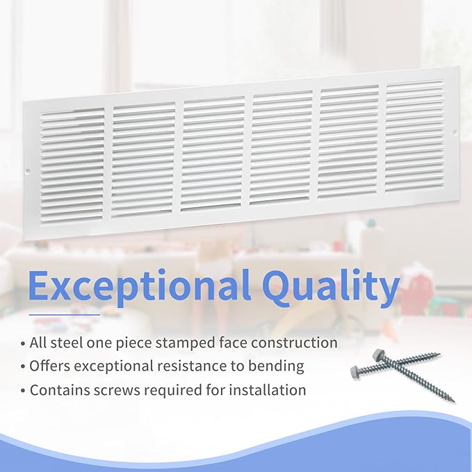 30"W x 8"H [Duct Opening Size] Steel Return Air Grille, Air Return Vent Cover for Ceiling and Sidewall - HVAC Air Vent Covers - [Outer Dimensions: 31.75"W x 9.75"H]