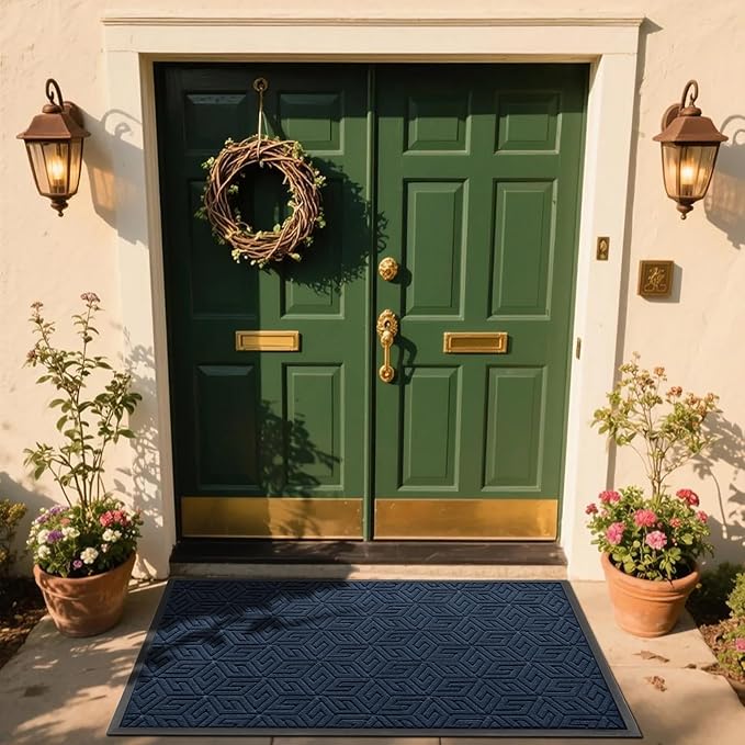 Yimobra Extra Large Door Mat 60x36, All-Weather Waterproof Outdoor Mats for Front Door, Non Slip Rubber Doormat for Patio Proch Outside Entryway Indoor, Blue