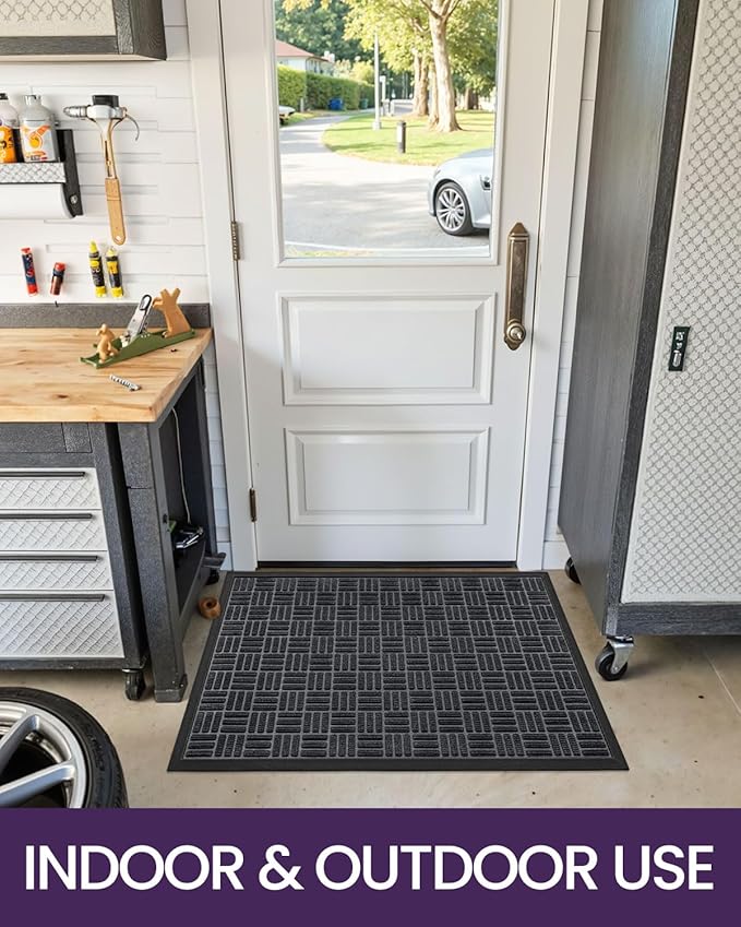 DEXI Front Door Mat Outside Entrance, 2x3 ft Rubber Entry Doormat Heavy Duty, Welcome Mats Non Slip for Inside House Floor Entryway Back Doors Exterior Patio, Maze Black