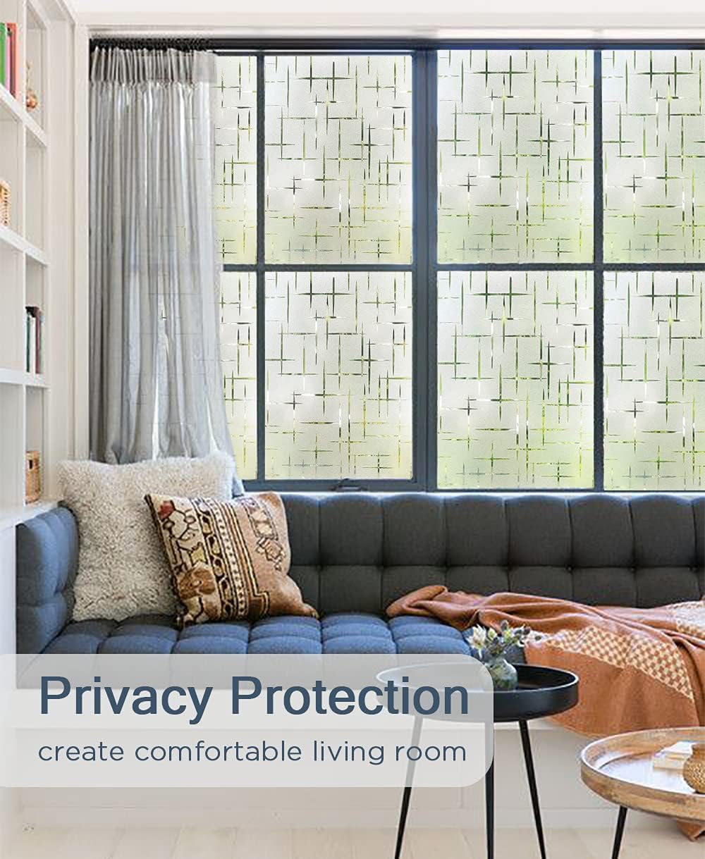 NINETREX Frosted Window Privacy Film,Window Cling Privacy Film, Decorative Glass Static Cling Non-Adhesive Vinyl Removable for Home Office Cross Pattern,23.6 x 157.4Inches
