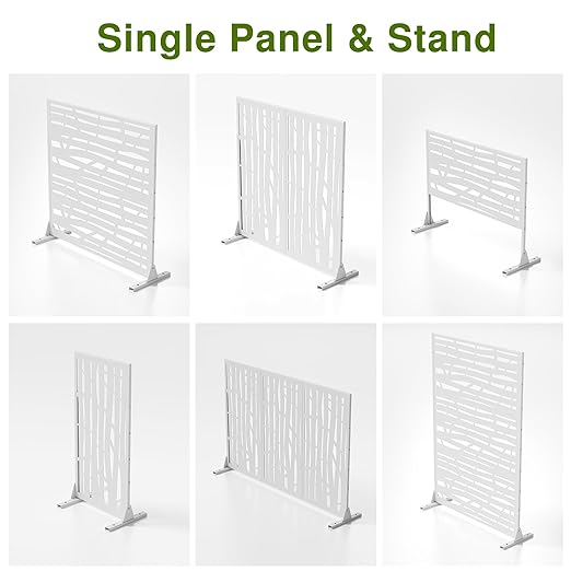 Casaphoria 72" H x 47" W Metal Outdoor Privacy Screen, Freestanding Decorative Divider for Patio, Deck, Balcony, and Garden with Stable Base, White Jungle