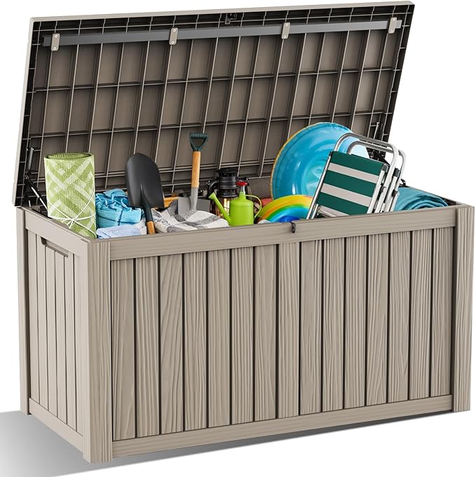 DRATO 180 Gallon Outdoor Storage Box, Large Waterproof Deck Box, Lockable Resin Storage Container with Reinforced Support for Patio Cushions, Garden Tools, UV-Resistant Outdoor Chest（Gray，180 Gallon）