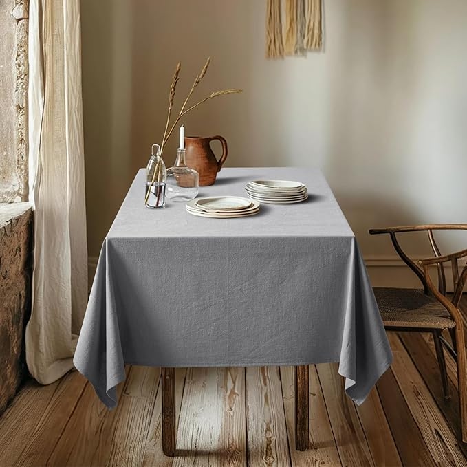 MIULEE Linen Cotton Blend Tablecloth Rectangle, Luxury Waterproof Stain Resistant Durable Farmhouse Oblong Table Cloth for Dining Party Christmas Weddings Birthday, 52 x 84 inch, Light Grey