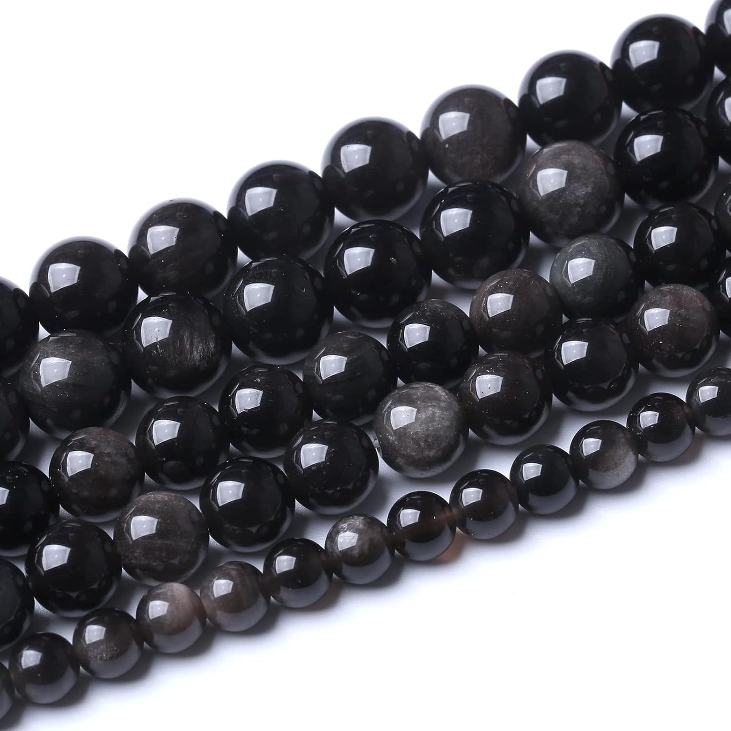 60pcs 6mm AAA Natural Obsidian Stone Beads Gemstone Round Loose Beads for Jewelry Making DIY Bracelet (Sliver Color Obsidian Stone, 6mm)