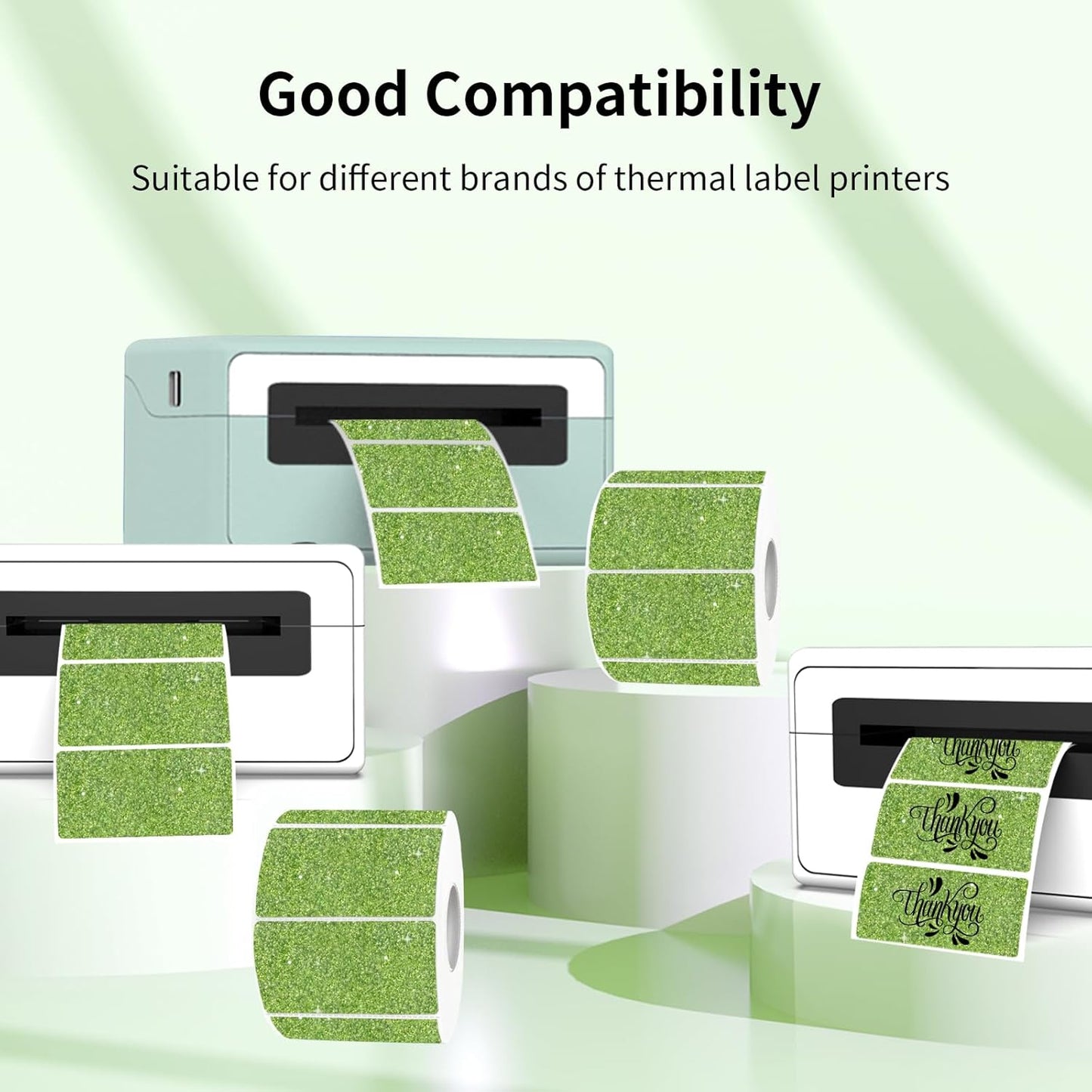 3x2 Inch Holographic Thermal Labels, Glitter Green Thermal Sticker Labels, Waterproof Thermal Printer Stickers for Price, Barcode, Name, Custom Logo Design, 200 Pcs/Roll