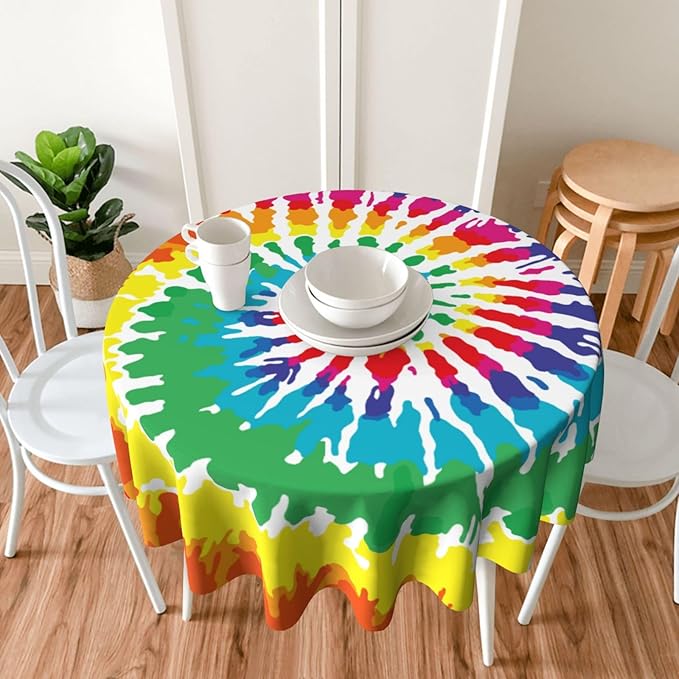 Tie-dye Round Tablecloth - Tie dye Round Tablecloth 60 Inch Waterproof Rustic Table Cloth Fabric Farmhouse Stripe Decorative for Picnic Party Holiday Home Indoor Outdoor