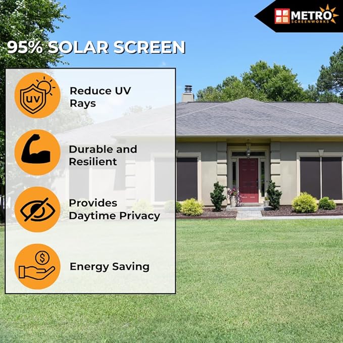 Custom Solar Screens for Windows Exterior 95% Shade - Pre-Framed Solar Window Screen Mesh - Home Improvement for Reduced Glare & Heat - UV Blocker Fabric - Fully-Assembled & Ready to Install