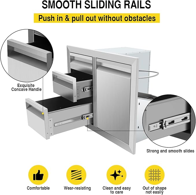 Outdoor Kitchen Drawer Combo, BBQ Access Door Drawers Combo With Stainless Steel, Perfect For BBQ Grill Station Outdoor Kitchen Storage Cabinet,G1