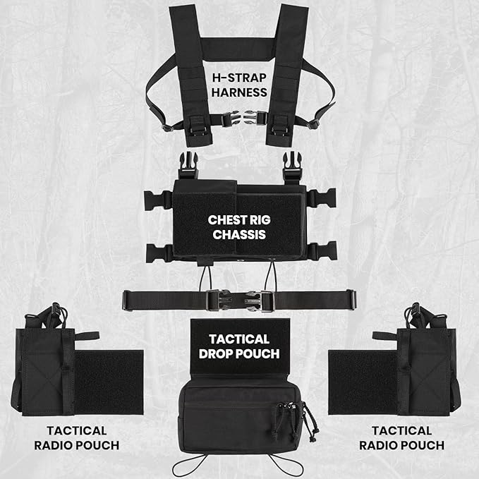 Tactical Chest Rig, MOLLE Compatible Plate Carrier System, 5.56/7.62 Mag Pouches, Detachable Panels