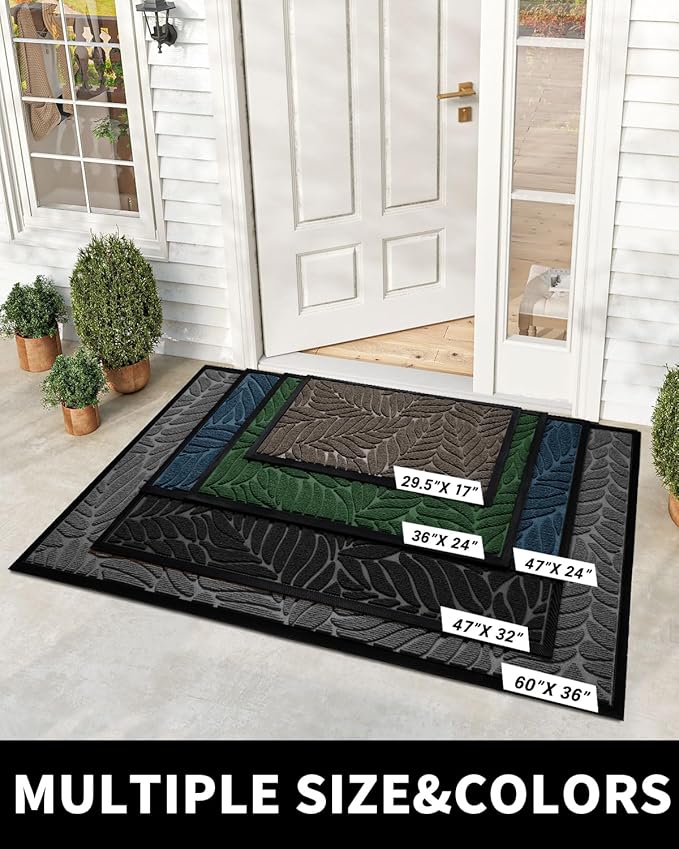 Yimobra 36x24 Large Door Mat Outdoor Indoor, All-Season Waterproof Door Mat Outside Entrance, All-Weather Non-Slip Outside Doormat for Garage Patio Entryway, Black