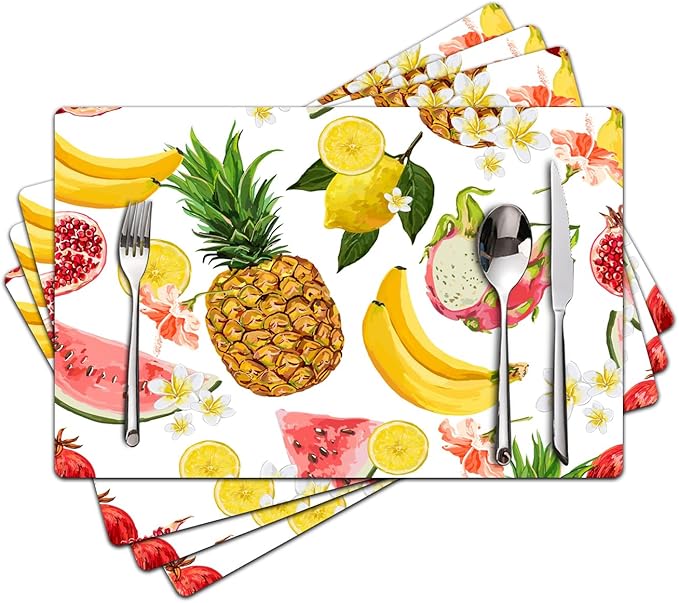 Fruit Placemats Set of 4 - Faux Leather Heat Resistant Placemats for Dinner Table, Non-Slip Waterproof Oil-Proof Washable Reusable Placemat for Indoor Outdoor Kitchen Decor, 15.75In*11.81In