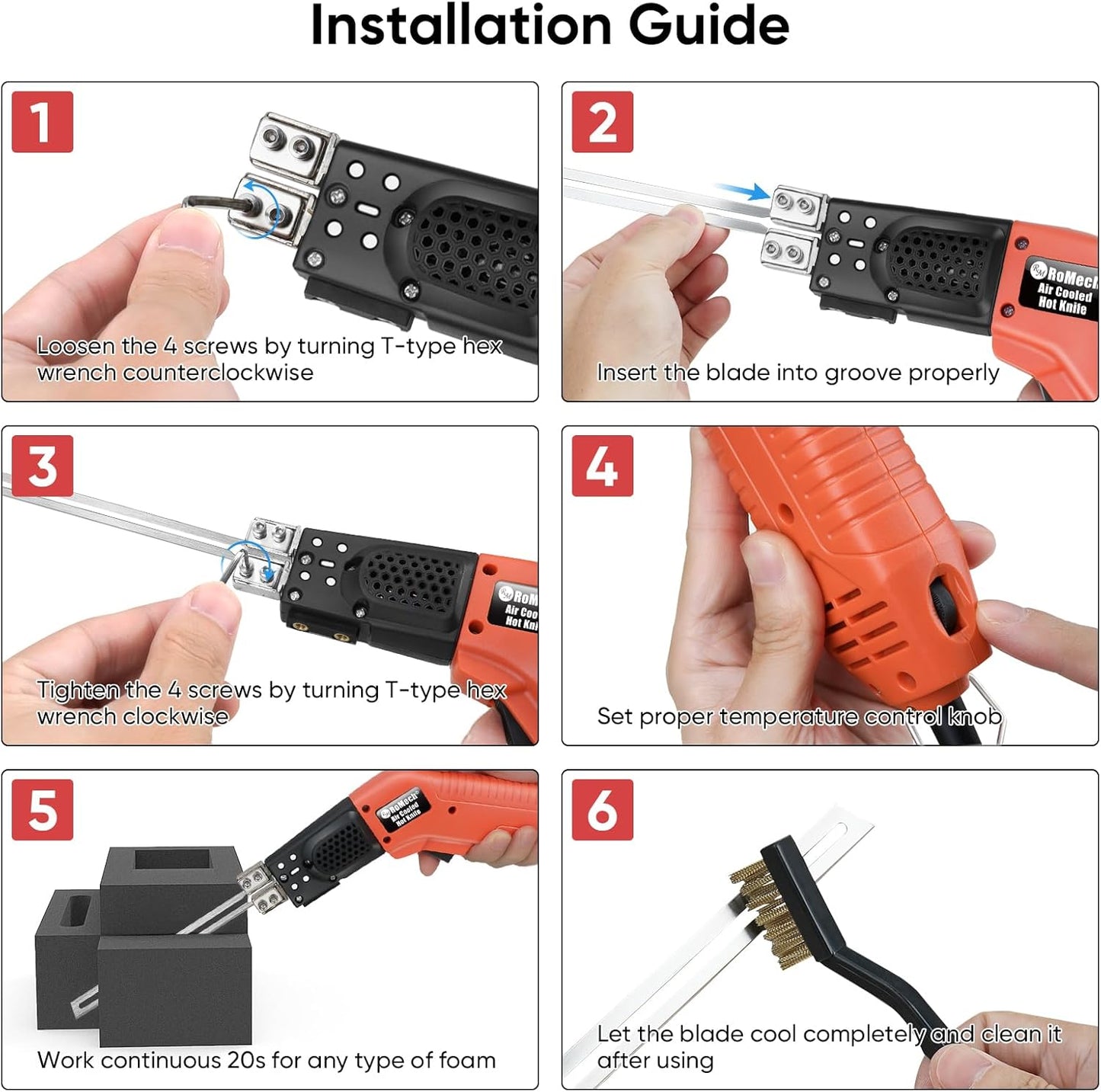 ROMECH Foam Cutter Pro Electric Hot Knife, 200W Air Cooled Styrofoam Cutting Tool Kit- with Heavy-duty Case Blades & Accessories RM-009 (200W Air Cooled)