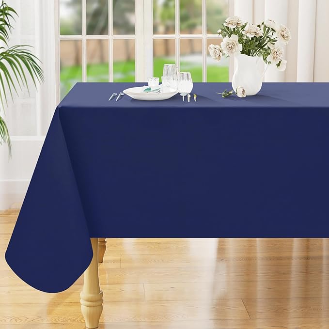 Smiry Rectangle Table Cloth 60x140 Inch, Waterproof Wipeable Vinyl Tablecloths Protector, Oil Spill Proof Plastic Table Cover for Dining, Picnic, Camping, Outdoor, Navy