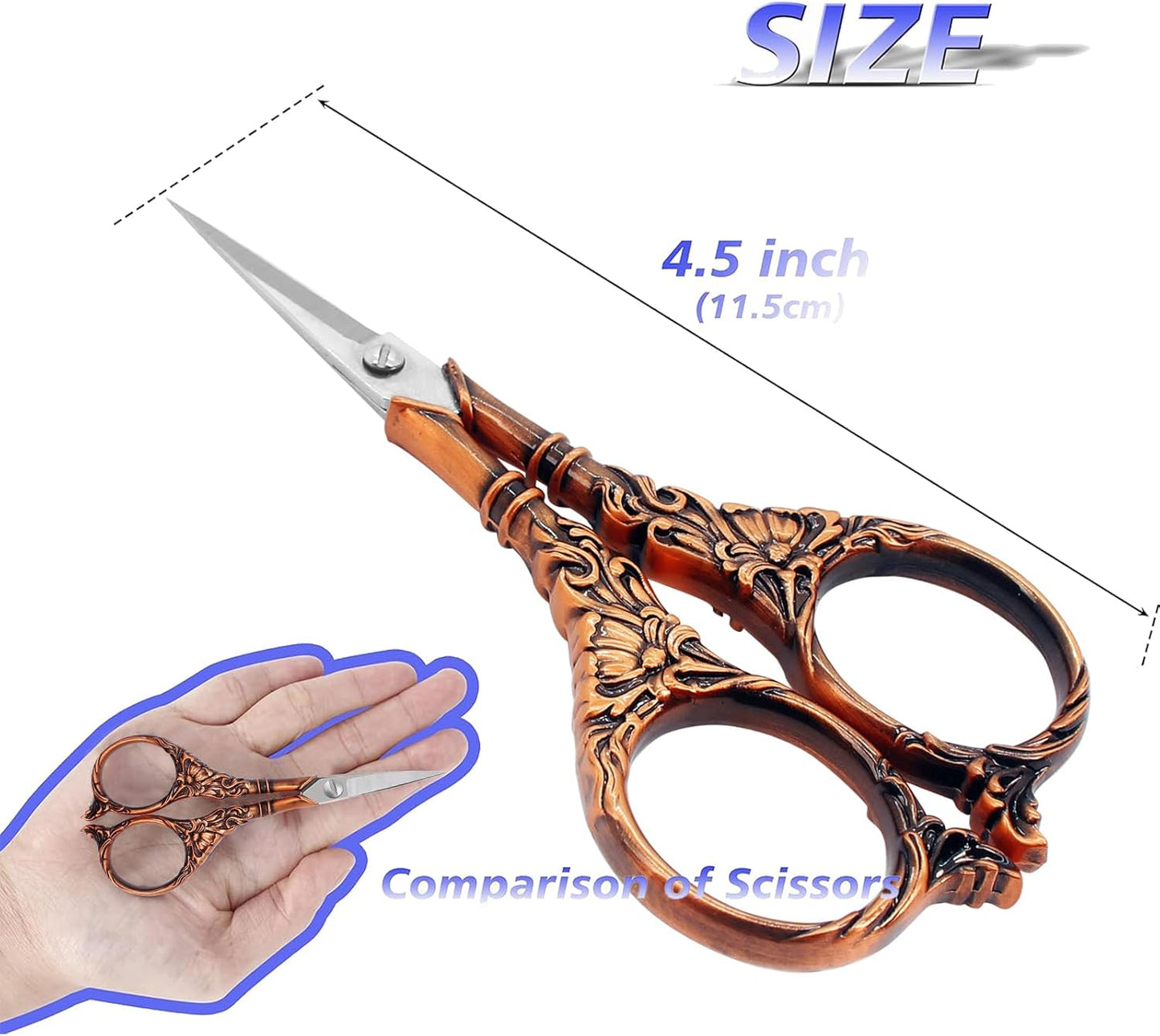 BIHRTC 4.5Inch Vintage Crochet Embroidery Scissors Small Sharp Pointed Stainless Steel Scissors for Sewing Craft Needwork Needpoint Artwork DIY Tool Scissor Bronze Scissor