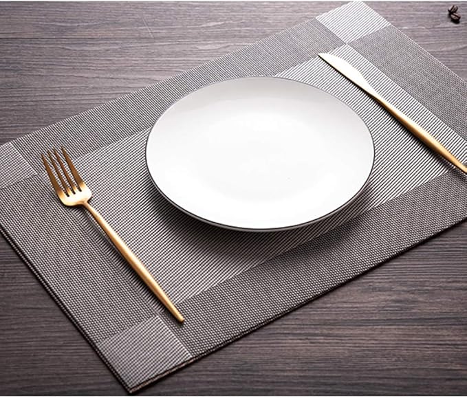 PIGCHCY Placemats Heat-Resistant Non-Slip Washable Easy to Clean Woven Vinyl Placemats for Dining Table(Set of 4, Grey)