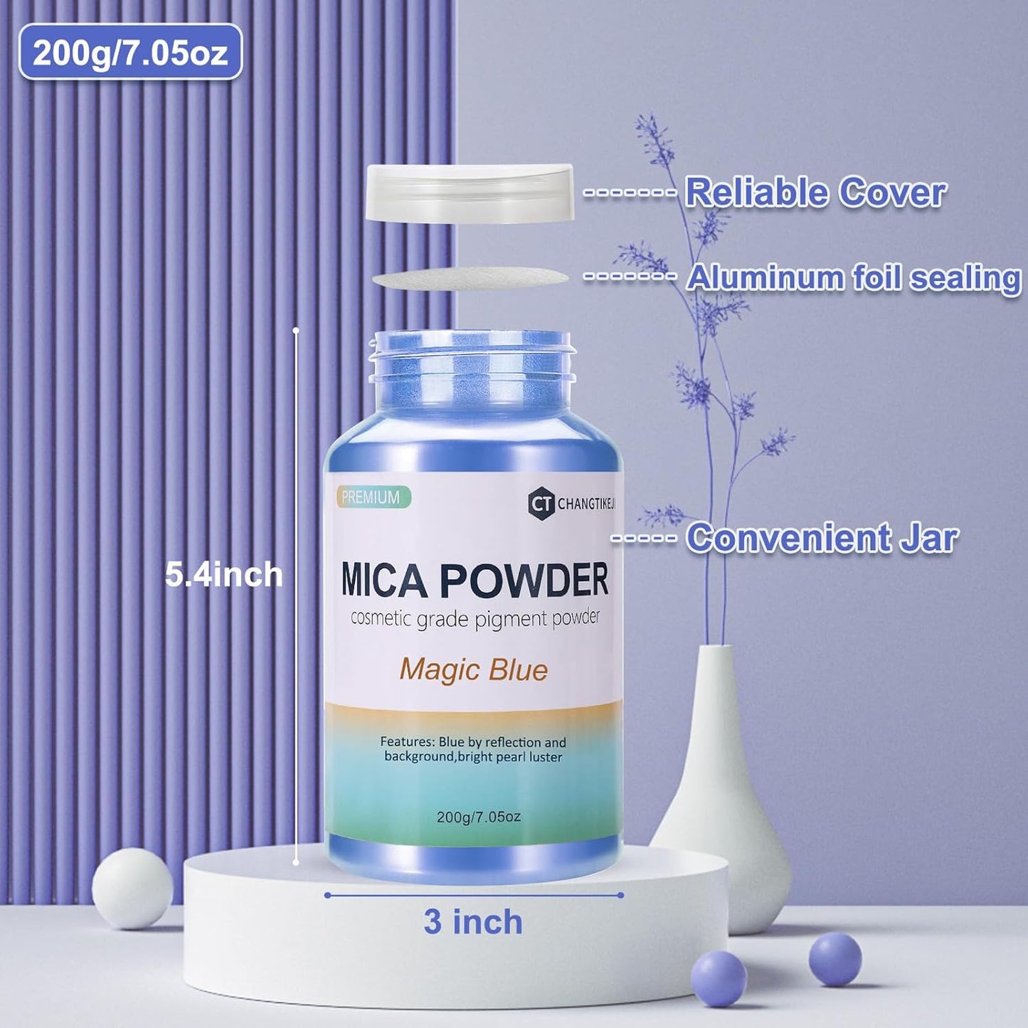 Mica Powder,7.05OZ（200g）,Magic Blue Mica Powder Pigment for Epoxy Resin，Lip Gloss，Car Paint，Dye，Soap Making，Nail Polish,Epoxy Resin,Candle Making,Bath Bombs