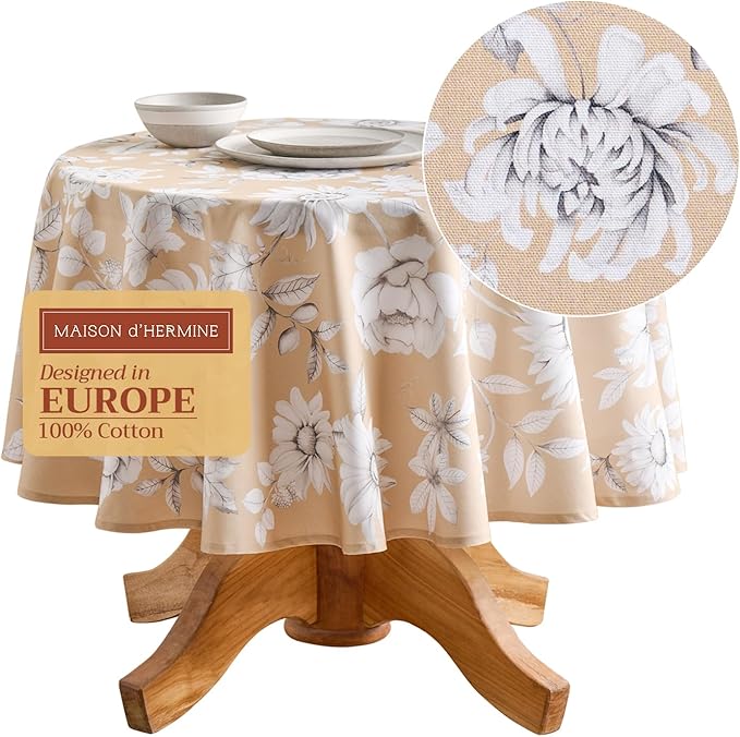 Maison d' Hermine Table Cloth Round Table 100% Cotton 63 Inches Fall Tablecloth Reusable Everyday Use for Thanksgiving Christmas Decorations Dining Farmhouse Party (Pretty Autumn)
