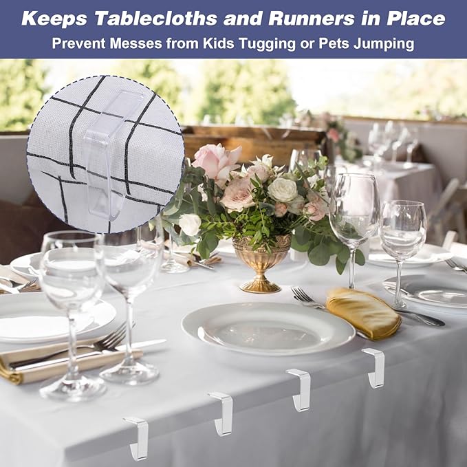 24pcs Table Cloth Holder Clips, Clear Tablecloth Clips for Indoor Outdoor Tables, Plastic Table Cloth Clip Clamps for Wedding Picnic Party Camping Birthday(Large)