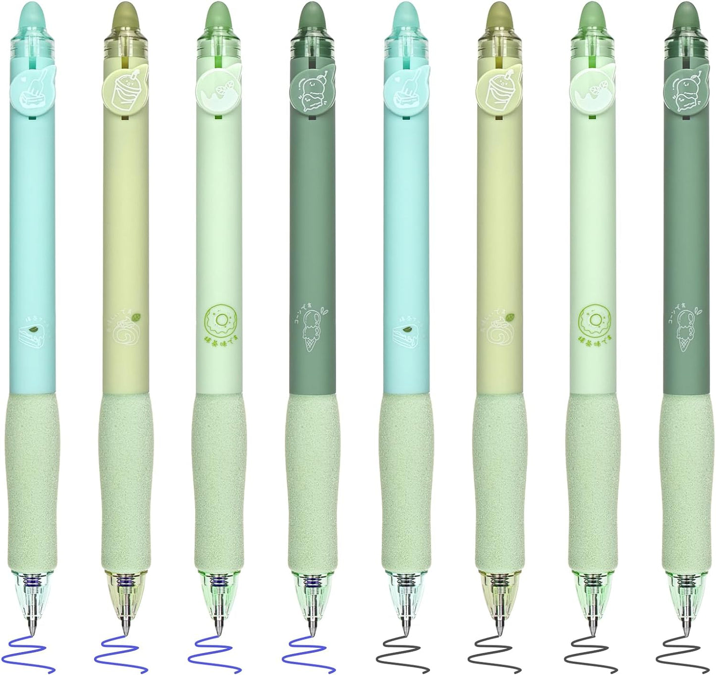 BAYTORY 8Pcs Cute Retractable Erasable Gel Pens, Blue and Black Ink Pen with Eraser Clear, Smooth Writing Comfortable to Use for Note Taking Marking Planner Crossword Puzzles (Green)