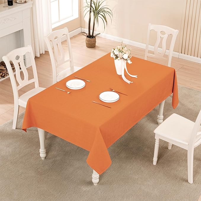 BALCONY & FALCON Rectangle Tablecloth Washable Wrinkle Resistant and Water Proof Table Cloth Decorative Linen Fabric Tablecloths for Dining Parties Kitchen Wedding and Outdoor Use (Pumpkin, 57x118)