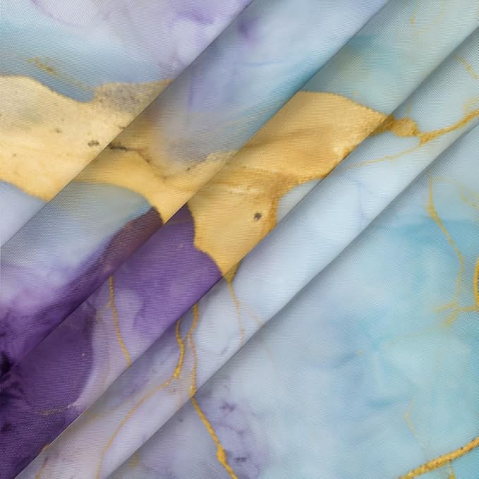 Marble Purple Gold Blue Round Table Cloth Cover, Elastic Edge Waterproof Wipeable Tablecloths 45"-56" Polyester Tablecloth for Party Restaurant Banquet Holiday Camping Outdoor Picnic