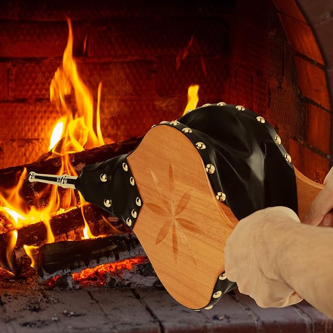 TJ.MOREE Fireplace Bellows Indoor 19"x 8" Large Wood Fire Blower with Hanging Strap, Long Handle, Metal Nozzle, Great Tool for Fireplace, Fire Pit, Wood Stove, BBQ, Outdoor Camping - Carving