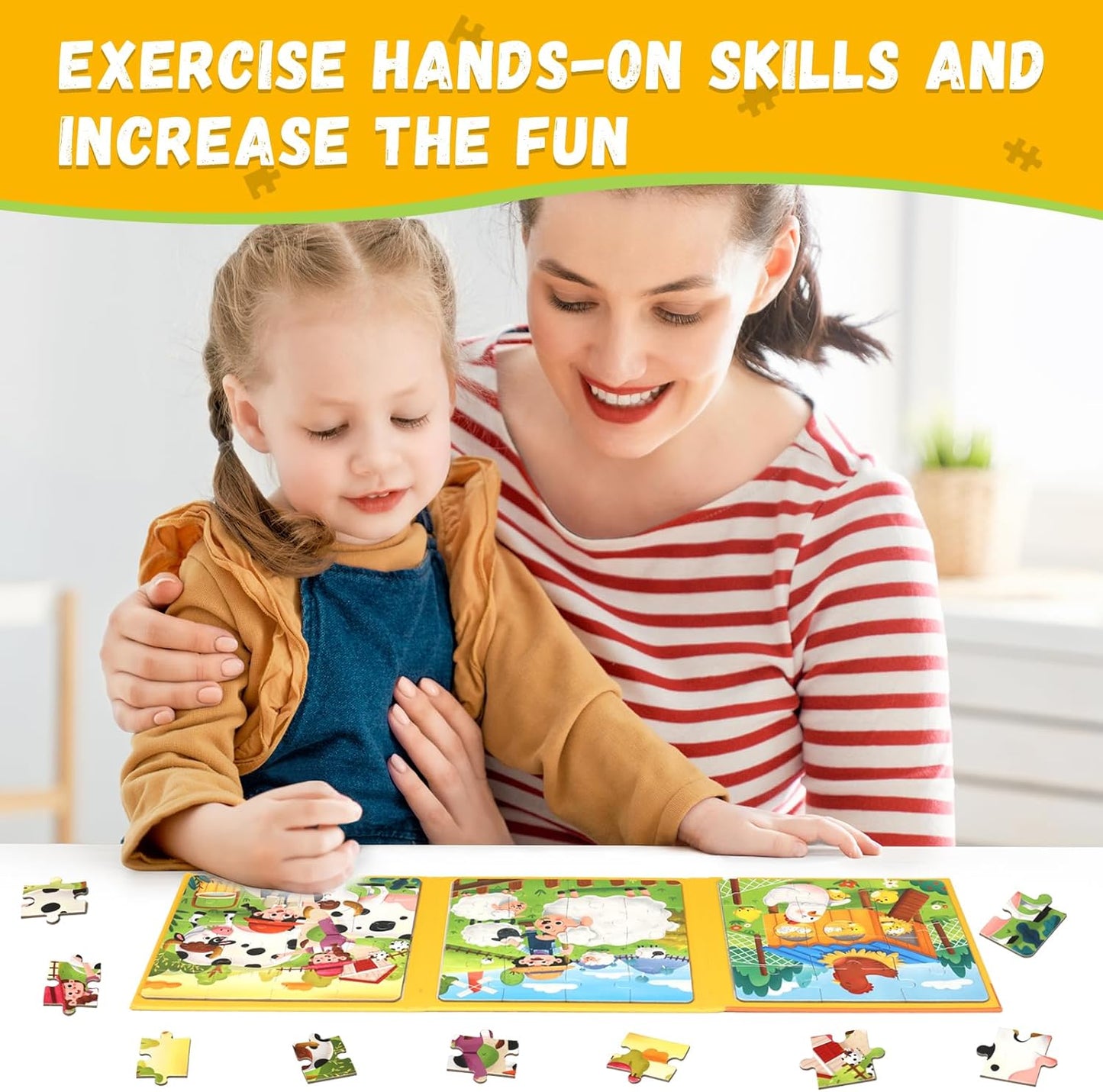 Magnetic Puzzles for Toddlers 1-3, 3 in 1 Kids Fun Farm Jigsaw Puzzle, Children Travel Puzzles Toys, Preschool Learning Toy for Kids 1-8 Year (Farm)