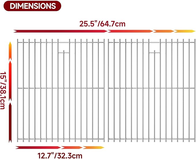 15''D x 25.5''W Grill Grates Replacement for Broil King Models: 945584,Silver Stainless Steel Grill Grate for Broil-Mate Models: 1155-54，2Pack Grill Grates for Sterling Models: 415557