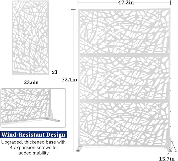 Outdoor Privacy Screen,72" H×47" W Metal Privacy Screen, Freestanding Privacy Fence Panels for Patio