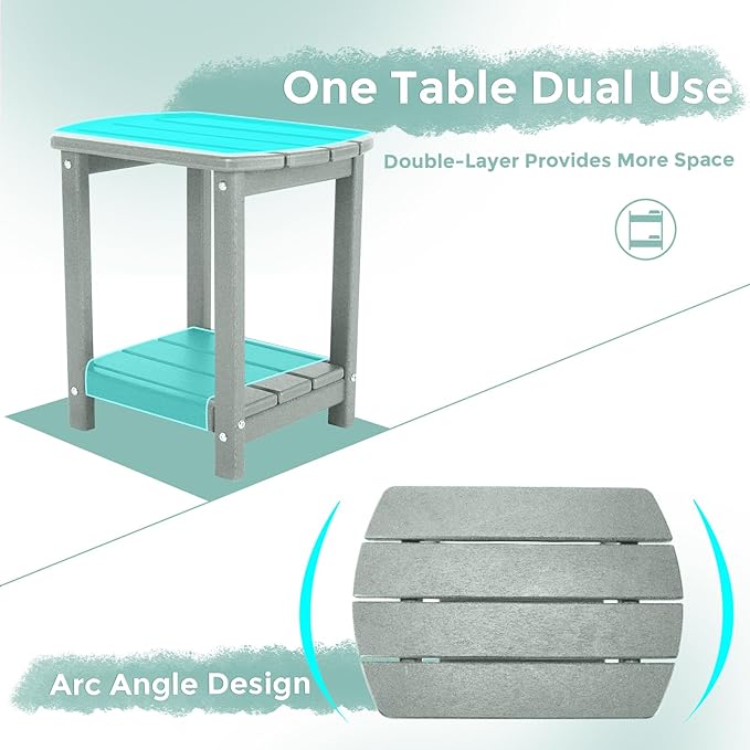 Adirondack Square Outdoor Side Table,2-Tier Storage Patio Side Table, HDPE End Tables for Backyard Pool Porch Garden Lawn