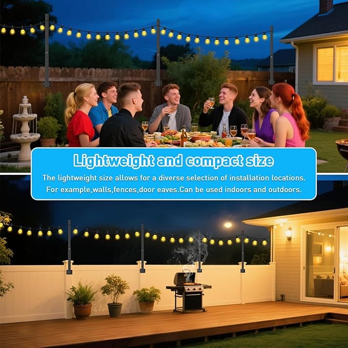 6 Pack String Light Poles,2.8Ft Metal Poles for Outdoor String Lights,Outdoor Light Poles with Post,Poles/Stand for Outside,Patio,Deck,Backyard,Garden Wedding,Party