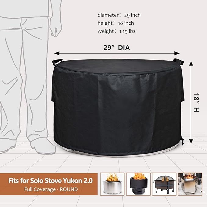 SheeChung Fire Pit Cover Round for Solo Stove Yukon 27"-29",Waterproof Smokeless Fire pit Cover,Outdoor Yukon Shelter 600D Polyester Cover,Fits for Gas/Table/Bowl Fire pits 29"D x 18"H