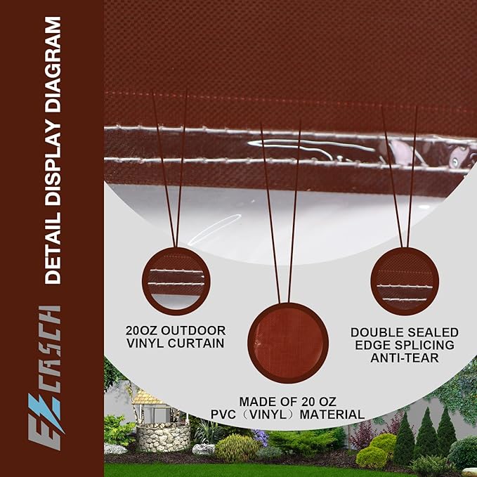 20 Oz Outdoor Vinyl Curtain, Outdoor Clear Panel Curtain, Weather Resistant Outdoor Curtain for Pergola, Porch, Gazebos, with Rustproof Grommets (10'H x 7'W, Brown)