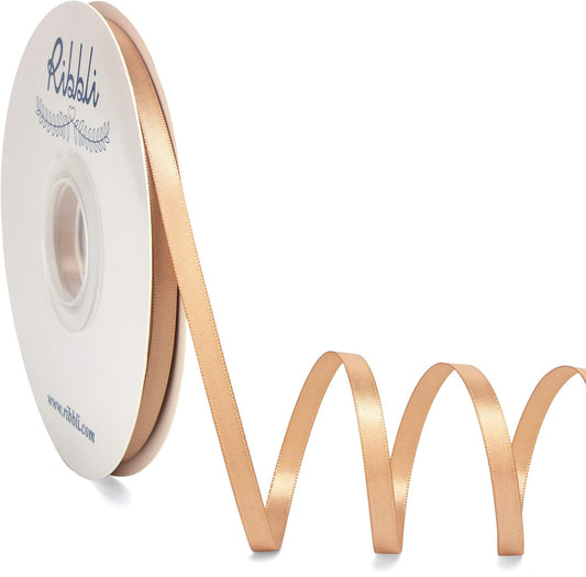 Ribbli Tan Satin Ribbon,Double Faced Satin 1/4 inch x Continuous 50 Yards,Champagne Ribbon Use for Bows Bouquet,Gift Wrapping,Wedding Decoration,Floral Arrangement