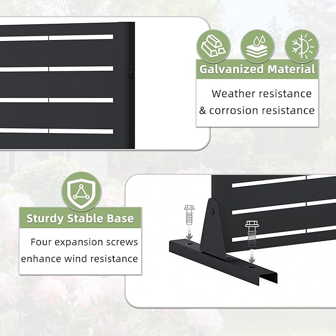 Casaphoria Metal Privacy Screen Outdoor, 72" H x 35" W Freestanding Decorative Privacy Screen for Patio Deck Balcony Garden with Stable Base, Black-Louvered
