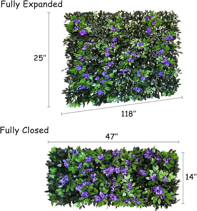 Expandable Fence Privacy Screen for Balcony Patio Outdoor,Decorative Faux Ivy Fencing Panel,Artificial Hedges (Single Sided Leaves) (4, Branches -Purple Fowers)