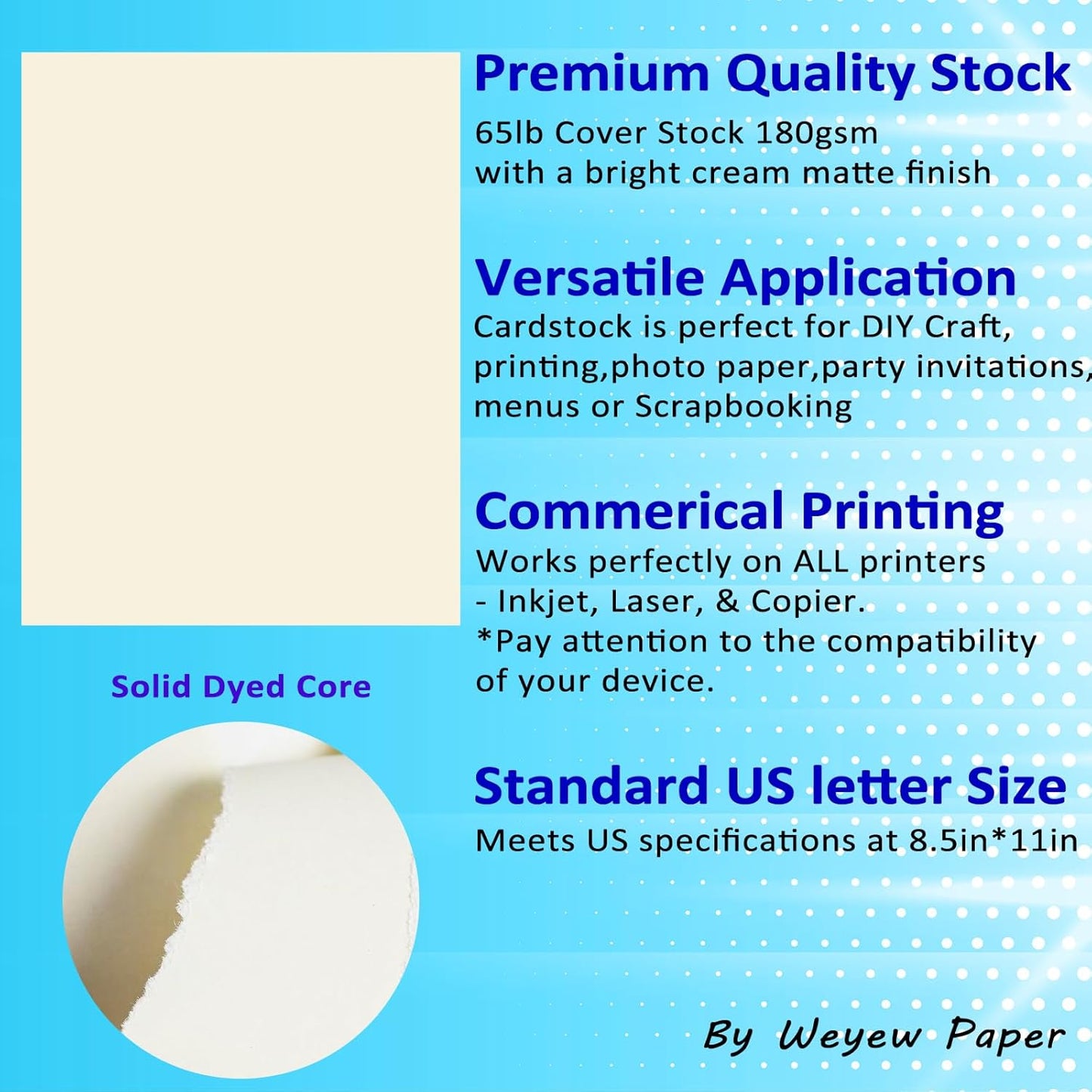 100 Sheets 65lb Cream Cardstock, 8.5" x 11", Premium Card Stock Blank Invitation Paper Greeting Cards Printable DIY Craft Card Making, 65LB Cover 180 GSM