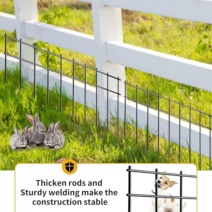 Adavin Small/Medium Animal Barrier Fence 20 Pack 20 in(L) X 10 in(H) Underground Decorative Garden Fencing, Dog Rabbits Fences Black Metal Fence Panel Ground Stakes for Outdoor Patio. Total 33.5 Ft