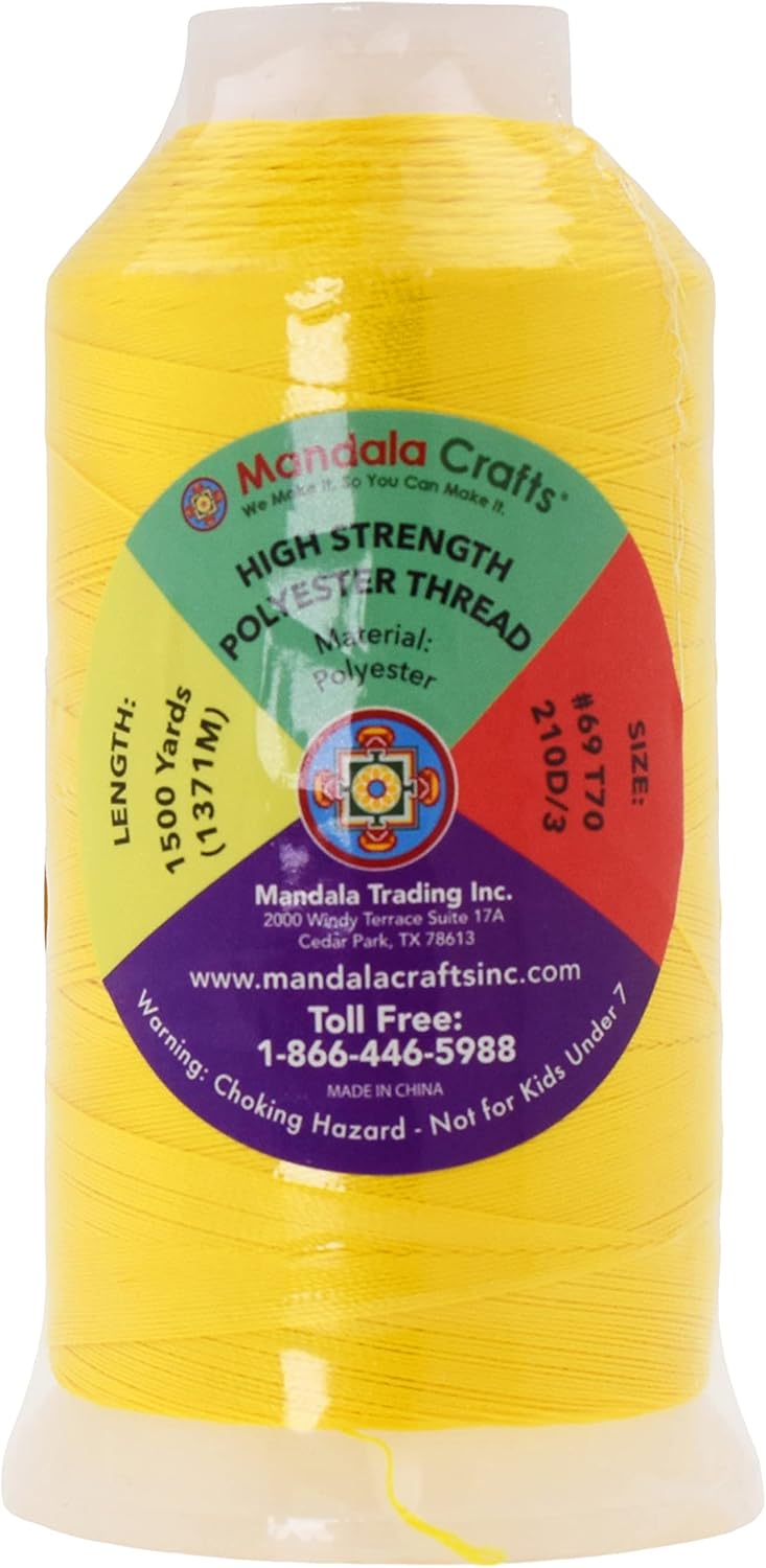 Mandala Crafts Yellow Heavy Duty Thread -1500 Yds Tex 70 Thread for Sewing Drapery Jeans Leather Hair - Bonded Polyester Thread Outdoor Marine Upholstery Threads