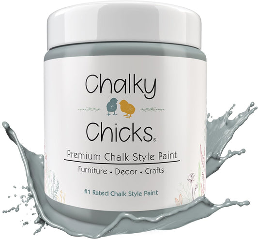 Chalky Chicks All-in-One Chalk Paint for Furniture or Cabinet - 16 Fl Oz - Matte Finish Overcast (Blue Gray) for Metal, Wood Furniture Paint - No Sanding All-in-One for Home Decor & Crafts, USA Made