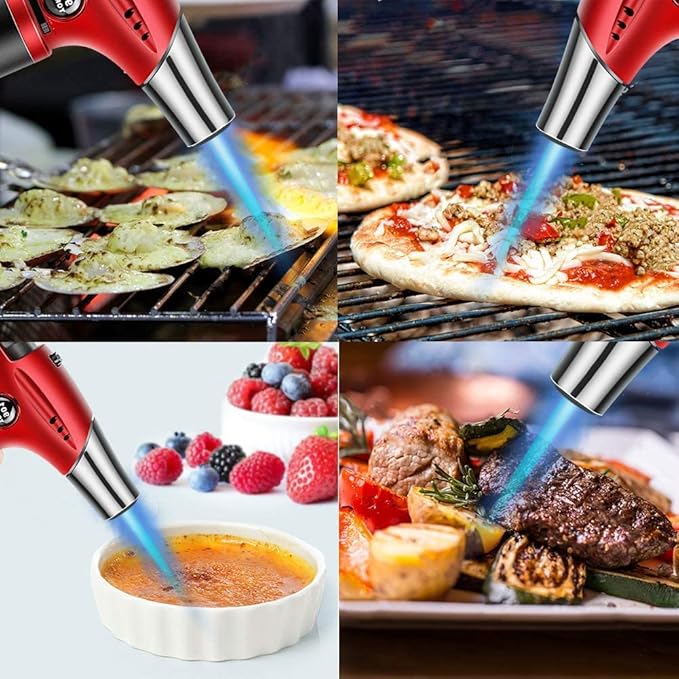 Blow Torch, Professional Kitchen Cooking Torch with Lock Adjustable Flame Refillable Mini Blow Torch Lighter for BBQ, Baking, Brulee Creme, Crafts and Soldering(Butane Gas Excluded)