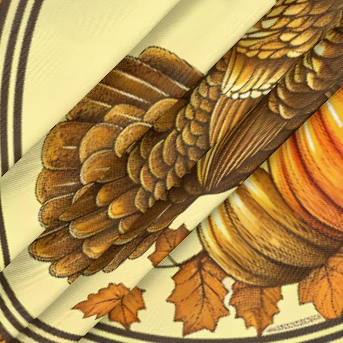 Thanksgiving Vintage Turkey Round Table Cloth Cover, Elastic Edge Waterproof Wipeable Tablecloths 45"-56" Polyester Tablecloth for Party Restaurant Banquet Holiday Camping Outdoor Picnic