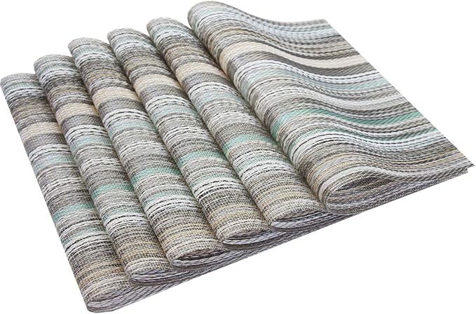 Colorful Placemats Set of 6, Non-Slip Heat-Insulation Table Placemats Easy to Wipe Clean Washable Placemat Indoor Outdoor (Teal)