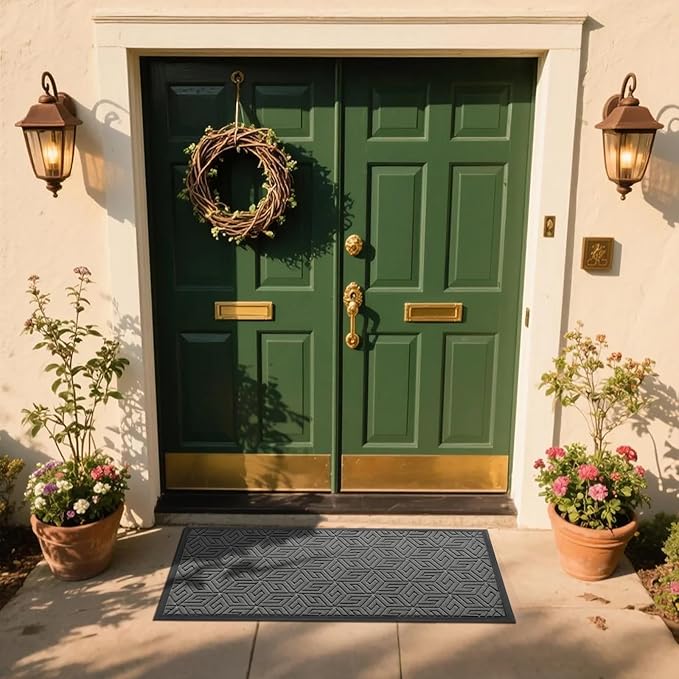 Yimobra Large Door Mat 47x24, All-Weather Waterproof Outdoor Mats for Front Door, Non Slip Rubber Doormat for Patio Proch Outside Entryway Indoor, Gray