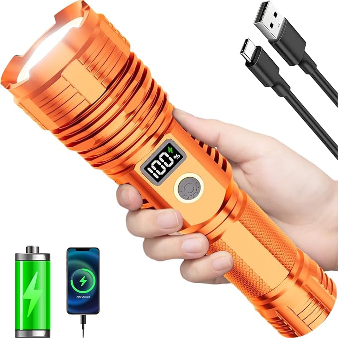 Flashlights High Lumens Rechargeable, LED Super Bright Flash Light Long Beam, Zoomable Linternas with LCD Digital Display, 5 Mode, Waterproof, Powerful Tactical Flashlight for Emergencies Camping Gift