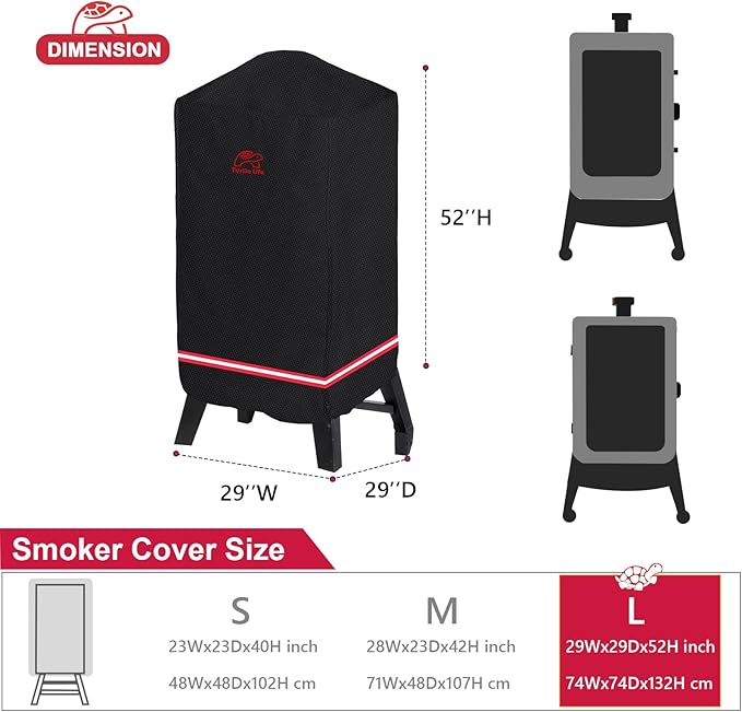 Turtle Life Smoker Cover for Pit Boss Copperhead 5-7 Series Vertical Pellet, Waterproof Heavy Duty Outdoor Smoker Grill Cover 29”W x 29”D x 52”H inch, Black