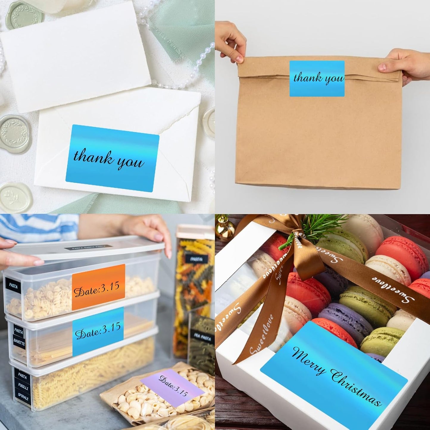 2" x 3" Holographic Thermal Label Stickers Blue,Printable Rainbow Glitter Thermal Printer Sticker Labels for Gift Wrapping, Self-Adhesive Name Price Tag DIY Custom Logo Design (280 pcs)